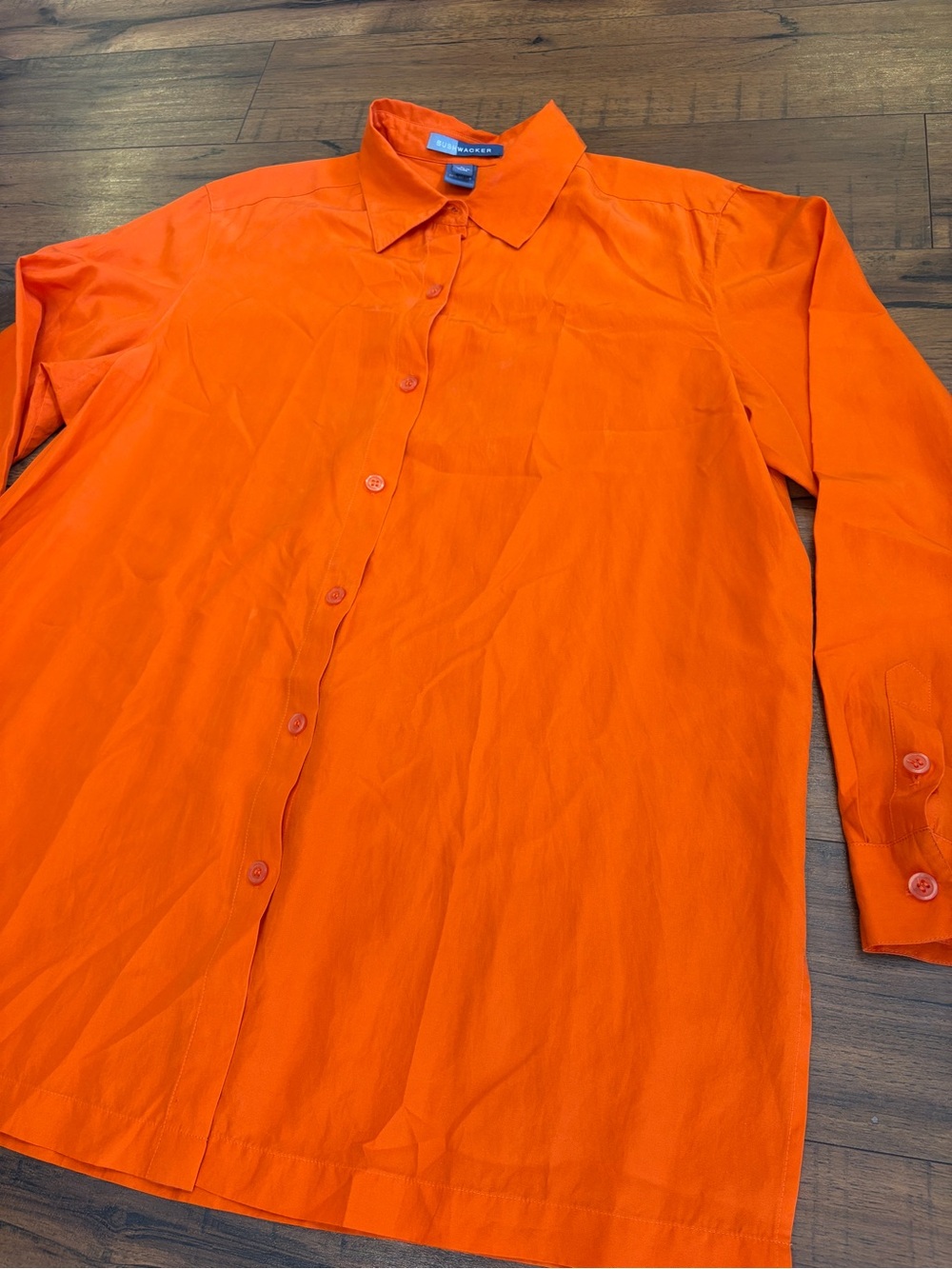VTG Bushwacker Orange Silk Cotton Button Up Blouse Shirt Women's Large